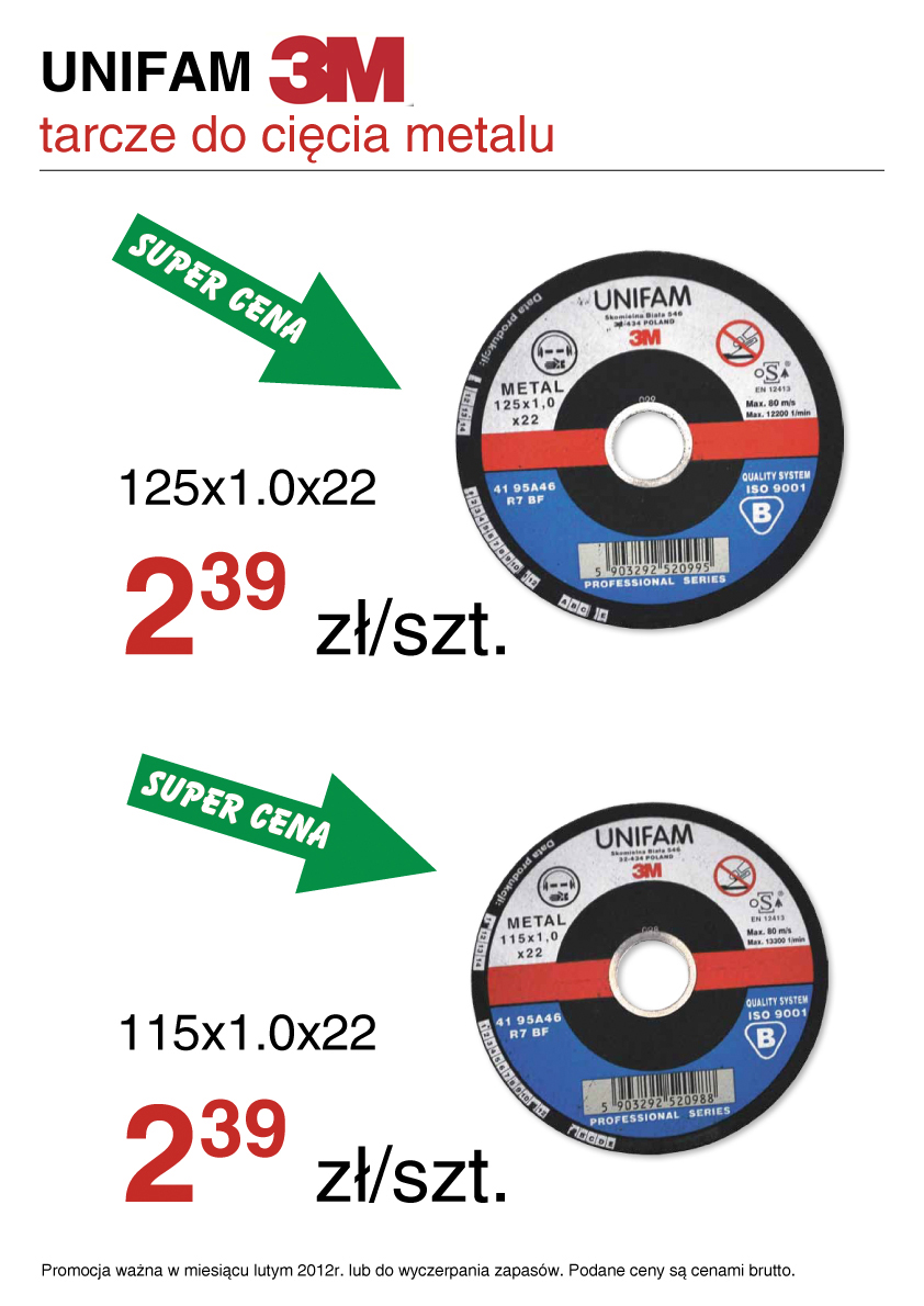 Tarcze UNIFAM 3M promocja luty 2012 sklep